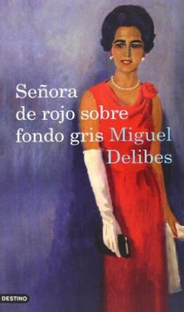 Señora de rojo sobre fondo gris